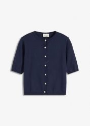 Kardigan z cienkiej mieszanki wiskozy. Niebieskie swetry bonprix, bez wzorów, z dzianiny, bez ramiączek. Za 97.99 zł.