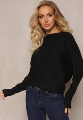 Czarny Sweter z Miękkiej Dzianiny Aldozia. Czarne swetry Renee, l, bez wzorów, z dzianiny, casualowe, bez ramiączek. W wyprzedaży za 63.99 zł.