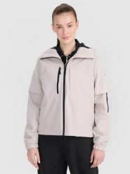 4F Kurtka przejściowa z membraną 5000 damska - beżowa L. Brązowe kurtki 4f, l, bez wzorów, z dzianiny, klasyczne, z kapturem. W wyprzedaży za 249.99 zł.