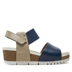 Sandały Josef Seibel. Niebieskie sandały Josef Seibel, bez wzorów, bez obcasa, na koturnie, bez zapięcia. Za 389.99 zł.
