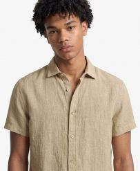 Superdry Koszula Riviera z lnu krótki rękaw – Relaxed fit. Brązowe koszule Superdry, l, bez wzorów, ze lnu, bez kołnierzyka, bez ramiączek. Za 344.20 zł.