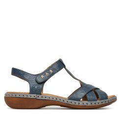 Sandały Rieker. Niebieskie sandały Rieker, bez wzorów, bez obcasa, na płaskiej podeszwie, bez zapięcia. Za 223.99 zł.