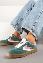Zielone Skórzane Sneakersy Tenisówki z Geometrycznym Wzorem Mirathe. Zielone trampki Born2be, bez wzorów, biznesowe, bez zapięcia. W wyprzedaży za 144.49 zł.