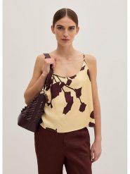 STEFANEL Top w kolorze brązowo-jasnożółtym rozmiar: M. Żółte topy Stefanel, m, bez wzorów, z wiskozy, bez kołnierzyka, bez ramiączek. Za 152.99 zł.