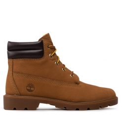 Trapery Timberland. Brązowe traperki Timberland, bez wzorów, bez obcasa, bez zapięcia. Za 429.99 zł.