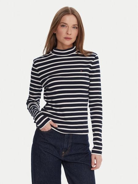 Tommy Hilfiger Bluzka WW0WW47307 Granatowy Slim Fit. Niebieskie bluzki Tommy Hilfiger, xl, bez wzorów, z bawełny, bez kołnierzyka, bez ramiączek. Za 259.99 zł.