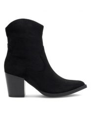 DeeZee Kowbojki MILLIE LS5637-07 Czarny. Czarne botki DeeZee, bez wzorów, ze skóry, bez obcasa, na słupku, bez zapięcia. Za 119.99 zł.