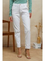Plume Dżinsy "Timeo" - Tapered fit - w kolorze białym rozmiar: S. Białe jeansy Plume, s, bez wzorów, z podwyższonym stanem. Za 136.78 zł.