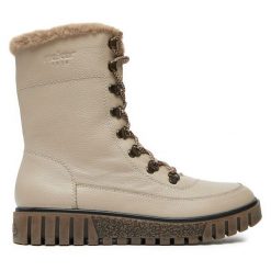 Botki Rieker. Brązowe botki Rieker, bez wzorów, bez obcasa, na płaskiej podeszwie, bez zapięcia. Za 307.99 zł.