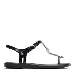 Sandały Melissa. Czarne sandały Melissa, bez wzorów, bez obcasa, na płaskiej podeszwie, bez zapięcia. Za 299.99 zł.