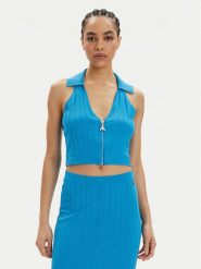 Patrizia Pepe Top 2K0257/K182-CA04 Niebieski Slim Fit. Niebieskie topy Patrizia Pepe, bez wzorów, z wiskozy, bez kołnierzyka, bez ramiączek. Za 399.99 zł.