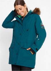 Długa kurtka outdoorowa funkcjonalna z kapturem, nieprzemakalna. Niebieskie kurtki bonprix, s, bez wzorów, z kapturem. Za 299.99 zł.