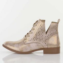 Lt. Złote ażurowe botki damskie Jezzi Mam65-112. Żółte botki Jezzi, w ażurowe wzory, z jeansu, boho, bez obcasa, na obcasie, bez zapięcia. Za 249.00 zł.