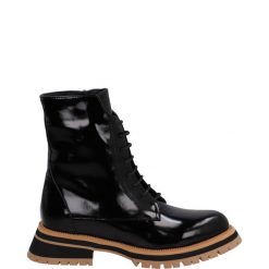 CZARNE BOTKI 210934 118 BLACK. Czarne botki Venezia, bez wzorów, ze skóry, bez obcasa, bez zapięcia. Za 329.00 zł.