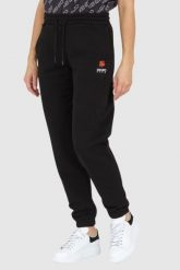 KENZO Czarne spodnie dresowe damskie z kwiatkiem. Czarne spodnie dresowe Kenzo, bez wzorów, z dresówki. W wyprzedaży za 499.99 zł.