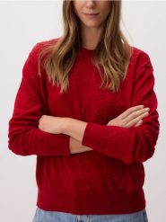 Sweter ze strukturalnym wzorem - czerwony. Czerwone swetry Reserved, l, bez wzorów, z dzianiny, bez ramiączek. Za 119.99 zł.
