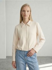 Rozpinana bluza z dzianiny scuba i domieszką wiskozy - kremowy. Białe bluzy Sinsay, l, bez wzorów, z dzianiny, bez ramiączek, bez kaptura. Za 59.99 zł.