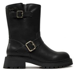 Botki Pepe Jeans. Czarne botki Pepe Jeans, bez wzorów, z jeansu, bez obcasa, na płaskiej podeszwie, bez zapięcia. Za 359.99 zł.