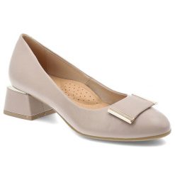 Beżowe Półbuty Armodo Eleganckie Obuwie Damskie. Brązowe półbuty wsuwane Armodo, bez wzorów, ze skóry, biznesowe, bez obcasa, na obcasie. Za 259.00 zł.