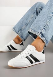 Biało-Czarne Sneakersy Typu Tenisówki z Paseczkami Liantina. Białe trampki Renee, bez wzorów, z jeansu, eleganckie, bez zapięcia. W wyprzedaży za 67.99 zł.