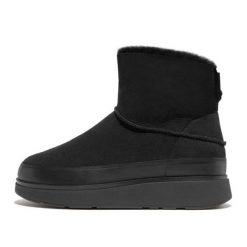 Buty FitFlop GEN-FF Mini Double-Faced Shearling Boots W GS6-090 czarne. Czarne śniegowce bez wzorów, z materiału, bez zapięcia. Za 720.14 zł.