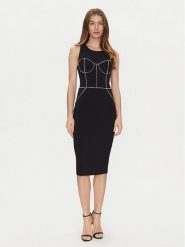Elisabetta Franchi Sukienka koktajlowa AB-724-51E2-V440 Czarny Slim Fit. Czarne sukienki Elisabetta Franchi, bez wzorów, z syntetyku, wizytowe, bez kołnierzyka, bez ramiączek. Za 1,899.00 zł.