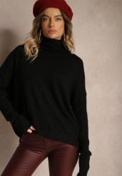 Czarny Casualowy Golf z Wełną i Wiskozą Rinlia. Czarne swetry Renee, z aplikacjami, z jeansu, biznesowe, bez ramiączek. W wyprzedaży za 79.99 zł.