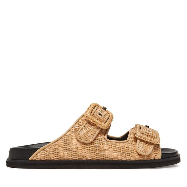 Klapki BOSS. Brązowe klapki Boss, bez wzorów, bez obcasa, bez zapięcia. Za 689.99 zł.