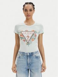 Guess T-Shirt W4GI24 J1314 Błękitny Slim Fit. Niebieskie t-shirty Guess, xs, z aplikacjami, z bawełny, bez kołnierzyka, bez ramiączek. Za 329.99 zł.