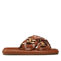 Klapki Liu Jo. Brązowe klapki Liu Jo, bez wzorów, bez obcasa, bez zapięcia. Za 559.99 zł.