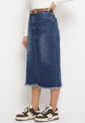 Niebieska Jeansowa Spódnica Midi z Paskiem z Klamrą w Komplecie Sandria. Niebieskie spódnice Born2be, xs, bez wzorów, z jeansu, midi. Za 159.99 zł.