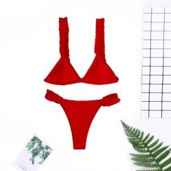 Bikini trójkątne z falbanką na plażę Mikyung. Bikini Intica, bez wzorów, klasyczne. Za 129.00 zł.
