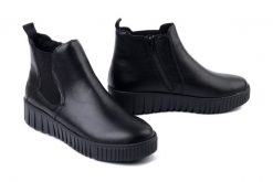 RIEKER Y6151-00 black, botki damskie. Czarne botki Rieker, bez wzorów, bez obcasa, bez zapięcia. Za 349.90 zł.