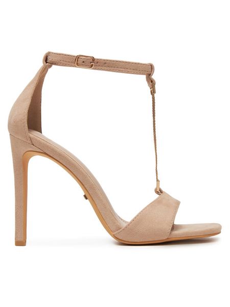 DeeZee Sandały LB0412-1 Beżowy. Brązowe sandały DeeZee, bez wzorów, z materiału, bez obcasa, na szpilce, bez zapięcia. Za 139.99 zł.