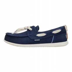 HEYDUDE Damskie Mokasyny Harbor Breeze Lo Eyelet. Białe mokasyny Hey dude, bez wzorów, z materiału. Za 329.00 zł.