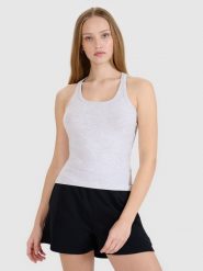 4F Top slim gładki damski - szary S. Szare topy 4f, s, bez wzorów, z bawełny, klasyczne, bez kołnierzyka, bez ramiączek. W wyprzedaży za 29.99 zł.