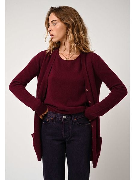 AUTHENTIC CASHMERE Kaszmirowy kardigan "Cimet" w kolorze bordowym rozmiar: M. Czerwone swetry AUTHENTIC CASHMERE, m, bez wzorów, z kaszmiru, bez ramiączek. Za 428.43 zł.