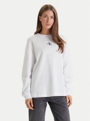 Calvin Klein Jeans Bluza Monologo LV047E211G Biały Oversize. Białe bluzy bez kaptura Calvin Klein Jeans, s, bez wzorów, z bawełny, bez kaptura. Za 299.99 zł.