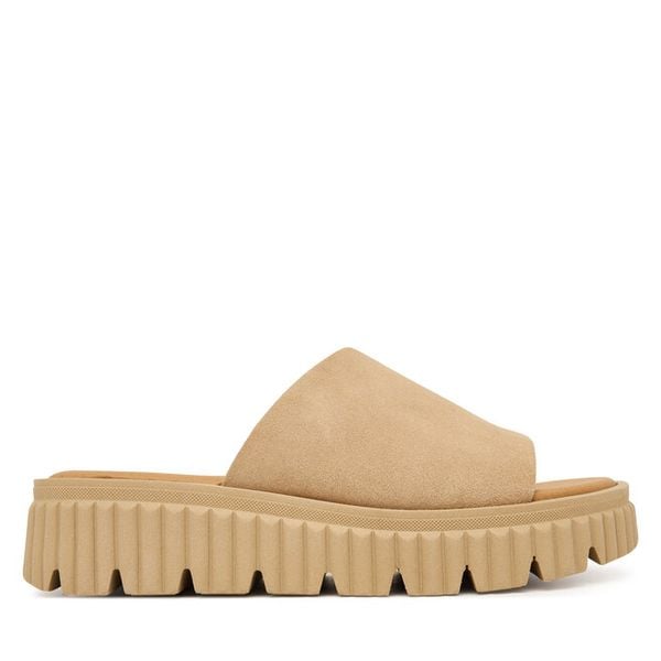 Klapki Tamaris. Brązowe klapki Tamaris, bez wzorów, bez obcasa, bez zapięcia. Za 269.99 zł.