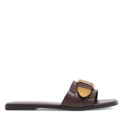 Klapki Badura. Brązowe klapki Badura, bez wzorów, bez obcasa, bez zapięcia. Za 229.99 zł.