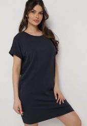 Granatowa Pudełkowa Sukienka T-shirtowa o Krótkim Kroju Orlella. Niebieskie sukienki Born2be, m, bez wzorów, bez kołnierzyka, bez ramiączek, mini. W wyprzedaży za 34.99 zł.