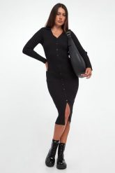 Sukienka prążkowana midi DKNY. Sukienki DKNY, m, bez wzorów, prążkowane, bez kołnierzyka, bez ramiączek, midi. Za 759.00 zł.