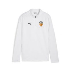 Młodzieżowa bluza treningowa z zamkiem 1/4 Valencia CF PUMA White. Biała bluzy Puma, m, bez wzorów, bez kaptura, do piłki nożnej. W wyprzedaży za 249.00 zł.