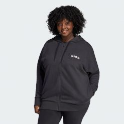 Bluza z kapturem Essentials Linear Full-Zip French Terry. Białe bluzy z kapturem adidas, na zimę, bez wzorów, z materiału, z kapturem. Za 230.50 zł.