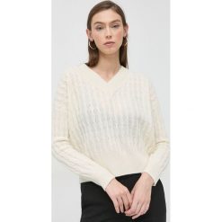 Marella sweter wełniany damski kolor beżowy ciepły. Brązowe swetry Marella, l, bez wzorów, z dzianiny, bez ramiączek. W wyprzedaży za 879.99 zł.