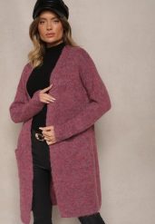 Różowy Kardigan Niezapinany z Wełną i Kieszeniami Miathinae. Czerwone swetry Renee, bez wzorów, z jeansu, eleganckie, bez ramiączek. W wyprzedaży za 151.99 zł.