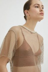 Liviana Conti top damski kolor brązowy. Brązowe t-shirty Liviana Conti, bez wzorów, z dzianiny, bez kołnierzyka, bez ramiączek. Za 529.99 zł.