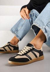 Czarno-Beżowe Sneakersy Sportowe przed Kostkę z Ozdobnymi Paskami Zonevia. Czarne buty sportowe lifestyle Renee, bez wzorów, sportowe, przed kostkę, bez zapięcia. W wyprzedaży za 67.99 zł.