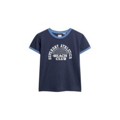 Damska koszulka w kontrastowym kolorze Superdry Athletic Essentials Beach. Niebieskie t-shirty sportowe Superdry, bez wzorów, bez ramiączek. W wyprzedaży za 140.90 zł.