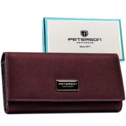 Fioletowy portfel damski wykonany ze skóry naturalnej i ekologicznej Peterson PTN PS401-HNL. Fioletowe portfele Peterson, bez wzorów, ze skóry. Za 119.99 zł.